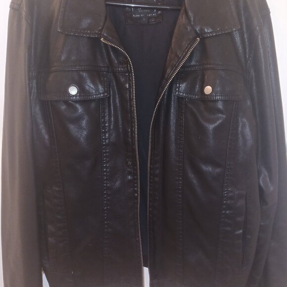 Guess Men’s Black Faux Leather Moto/Bomber Style Jacket - Picture 1 of 7